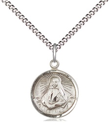 [0601OSS/18S] Sterling Silver Saint Cabrini Pendant on a 18 inch Light Rhodium Light Curb chain