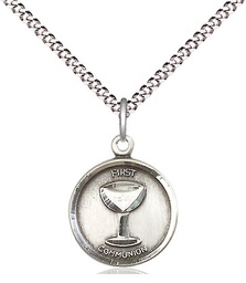 [0601WSS/18S] Sterling Silver Communion Pendant on a 18 inch Light Rhodium Light Curb chain