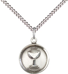 [0601WSS/18S] Sterling Silver Communion Pendant on a 18 inch Light Rhodium Light Curb chain