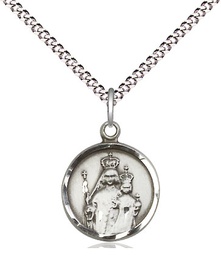 [0603SS/18S] Sterling Silver Our Lady of Consolation Pendant on a 18 inch Light Rhodium Light Curb chain