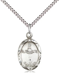 [0612BASS/18S] Sterling Silver Baptism Pendant on a 18 inch Light Rhodium Light Curb chain