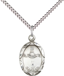 [0612BASS/18S] Sterling Silver Baptism Pendant on a 18 inch Light Rhodium Light Curb chain