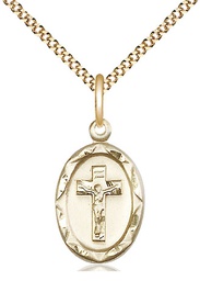 [0612CFGF/18G] 14kt Gold Filled Crucifix Pendant on a 18 inch Gold Plate Light Curb chain