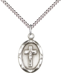 [0612CFSS/18S] Sterling Silver Crucifix Pendant on a 18 inch Light Rhodium Light Curb chain