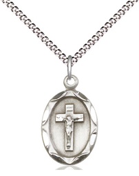 [0612CFSS/18S] Sterling Silver Crucifix Pendant on a 18 inch Light Rhodium Light Curb chain