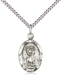 [0612CSS/18S] Sterling Silver Saint Christopher Pendant on a 18 inch Light Rhodium Light Curb chain