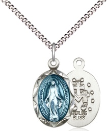 [0612EMSS/18S] Sterling Silver Miraculous Pendant on a 18 inch Light Rhodium Light Curb chain