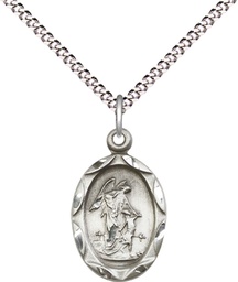 [0612ESS/18S] Sterling Silver Guardian Angel Pendant on a 18 inch Light Rhodium Light Curb chain