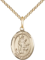 [8045GF/18G] 14kt Gold Filled Saint Hubert of Liege Pendant on a 18 inch Gold Plate Light Curb chain