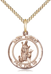 [8045RDGF/18G] 14kt Gold Filled Saint Hubert of Liege Pendant on a 18 inch Gold Plate Light Curb chain