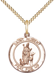 [8045RDGF/18G] 14kt Gold Filled Saint Hubert of Liege Pendant on a 18 inch Gold Plate Light Curb chain