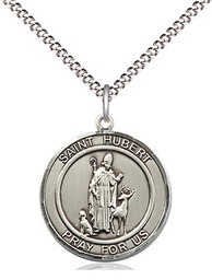 [8045RDSS/18S] Sterling Silver Saint Hubert of Liege Pendant on a 18 inch Light Rhodium Light Curb chain
