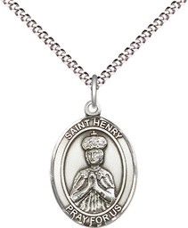 [8046SS/18S] Sterling Silver Saint Henry II Pendant on a 18 inch Light Rhodium Light Curb chain