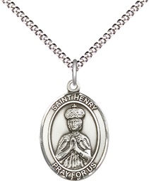 [8046SS/18S] Sterling Silver Saint Henry II Pendant on a 18 inch Light Rhodium Light Curb chain
