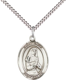 [8047SS/18S] Sterling Silver Saint Emily de Vialar Pendant on a 18 inch Light Rhodium Light Curb chain