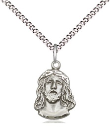 [0081SS/18S] Sterling Silver Ecce Homo Pendant on a 18 inch Light Rhodium Light Curb chain
