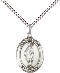 [8048SS/18S] Sterling Silver Saint Gregory the Great Pendant on a 18 inch Light Rhodium Light Curb chain