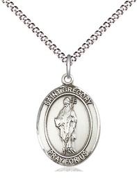 [8048SS/18S] Sterling Silver Saint Gregory the Great Pendant on a 18 inch Light Rhodium Light Curb chain