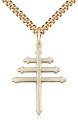 [0084GF/24G] 14kt Gold Filled Maronite Cross Pendant on a 24 inch Gold Plate Heavy Curb chain