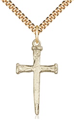 [0085GF/24G] 14kt Gold Filled Nail Cross Pendant on a 24 inch Gold Plate Heavy Curb chain