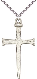 [0086SS/24SS] Sterling Silver Nail Cross Pendant on a 24 inch Sterling Silver Heavy Curb chain