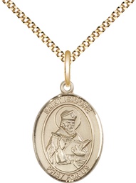 [8049GF/18G] 14kt Gold Filled Saint Isidore of Seville Pendant on a 18 inch Gold Plate Light Curb chain