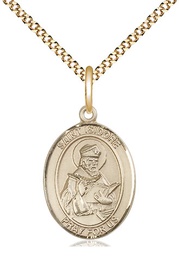 [8049GF/18G] 14kt Gold Filled Saint Isidore of Seville Pendant on a 18 inch Gold Plate Light Curb chain