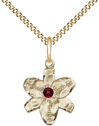 [0088GF-STN1/18G] 14kt Gold Filled Chastity Pendant with a 3mm Garnet Swarovski stone on a 18 inch Gold Plate Light Curb chain