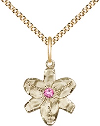 [0088GF-STN10/18G] 14kt Gold Filled Chastity Pendant with a 3mm Rose Swarovski stone on a 18 inch Gold Plate Light Curb chain
