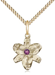 [0088GF-STN2/18G] 14kt Gold Filled Chastity Pendant with a 3mm Amethyst Swarovski stone on a 18 inch Gold Plate Light Curb chain