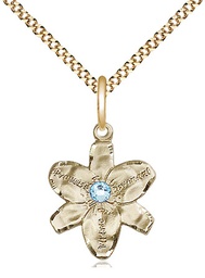 [0088GF-STN3/18G] 14kt Gold Filled Chastity Pendant with a 3mm Aqua Swarovski stone on a 18 inch Gold Plate Light Curb chain