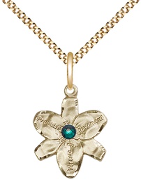 [0088GF-STN5/18G] 14kt Gold Filled Chastity Pendant with a 3mm Emerald Swarovski stone on a 18 inch Gold Plate Light Curb chain