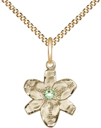 [0088GF-STN8/18G] 14kt Gold Filled Chastity Pendant with a 3mm Peridot Swarovski stone on a 18 inch Gold Plate Light Curb chain