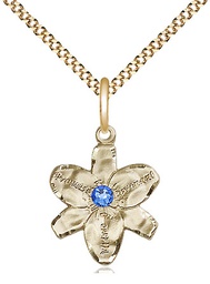 [0088GF-STN9/18G] 14kt Gold Filled Chastity Pendant with a 3mm Sapphire Swarovski stone on a 18 inch Gold Plate Light Curb chain