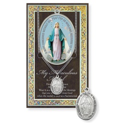 [HI-950-253] Mirac. Genuine Pewter Medal on a 24" Chain with Biography and Picture Folder