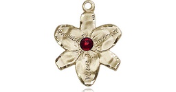 [0088KT-STN1] 14kt Gold Chastity Medal with a 3mm Garnet Swarovski stone