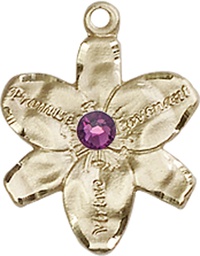 [0088KT-STN2] 14kt Gold Chastity Medal with a 3mm Amethyst Swarovski stone