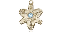 [0088KT-STN3] 14kt Gold Chastity Medal with a 3mm Aqua Swarovski stone