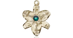 [0088KT-STN5] 14kt Gold Chastity Medal with a 3mm Emerald Swarovski stone