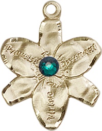 [0088KT-STN5] 14kt Gold Chastity Medal with a 3mm Emerald Swarovski stone