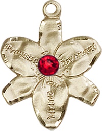 [0088KT-STN7] 14kt Gold Chastity Medal with a 3mm Ruby Swarovski stone