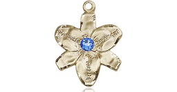 [0088KT-STN9] 14kt Gold Chastity Medal with a 3mm Sapphire Swarovski stone