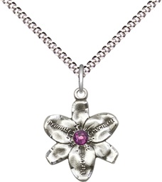 [0088SS-STN2/18S] Sterling Silver Chastity Pendant with a 3mm Amethyst Swarovski stone on a 18 inch Light Rhodium Light Curb chain