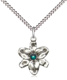 [0088SS-STN5/18S] Sterling Silver Chastity Pendant with a 3mm Emerald Swarovski stone on a 18 inch Light Rhodium Light Curb chain