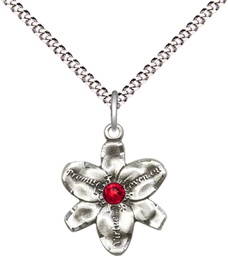 [0088SS-STN7/18S] Sterling Silver Chastity Pendant with a 3mm Ruby Swarovski stone on a 18 inch Light Rhodium Light Curb chain