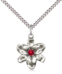 [0088SS-STN7/18S] Sterling Silver Chastity Pendant with a 3mm Ruby Swarovski stone on a 18 inch Light Rhodium Light Curb chain