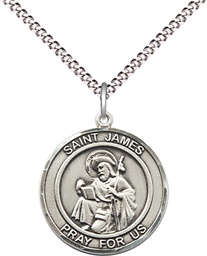 [8050RDSS/18S] Sterling Silver Saint James the Greater Pendant on a 18 inch Light Rhodium Light Curb chain