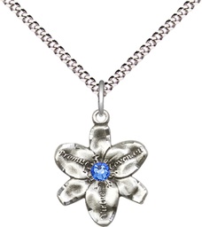 [0088SS-STN9/18S] Sterling Silver Chastity Pendant with a 3mm Sapphire Swarovski stone on a 18 inch Light Rhodium Light Curb chain