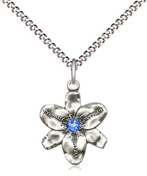 [0088SS-STN9/18S] Sterling Silver Chastity Pendant with a 3mm Sapphire Swarovski stone on a 18 inch Light Rhodium Light Curb chain