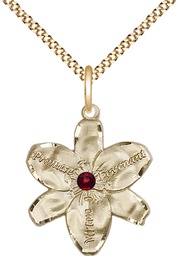 [0089GF-STN1/18G] 14kt Gold Filled Chastity Pendant with a 3mm Garnet Swarovski stone on a 18 inch Gold Plate Light Curb chain
